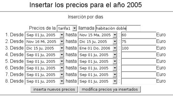 sección insertar precios