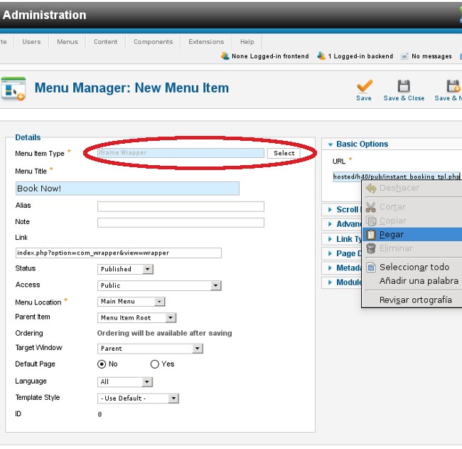 Add Menu Joomla!